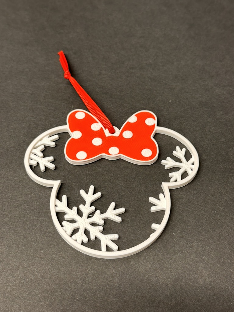 Minnie Ears - Polka Dot Bow - Red - Snowflakes